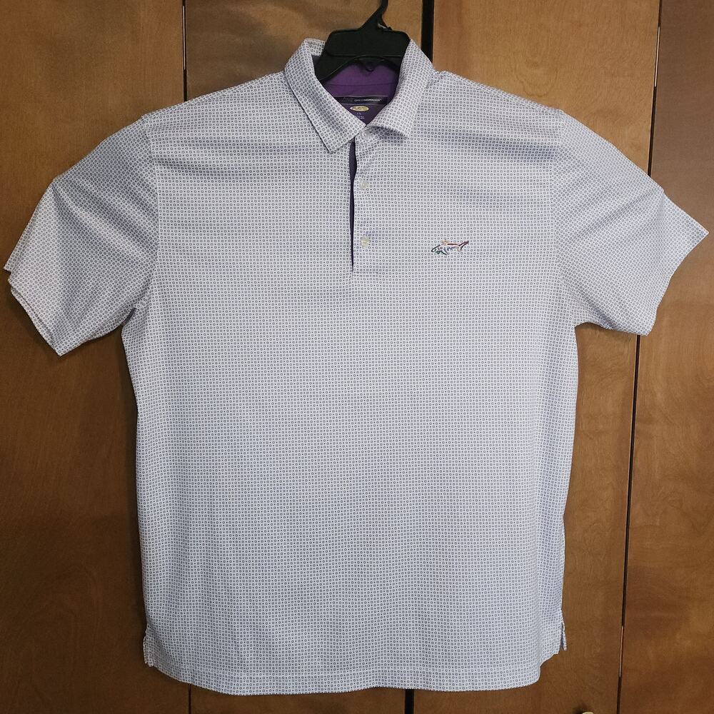 Greg Norman Play Dry Mens Golf‎ Polo Shirt Large Shark Logo Patterned Shirt